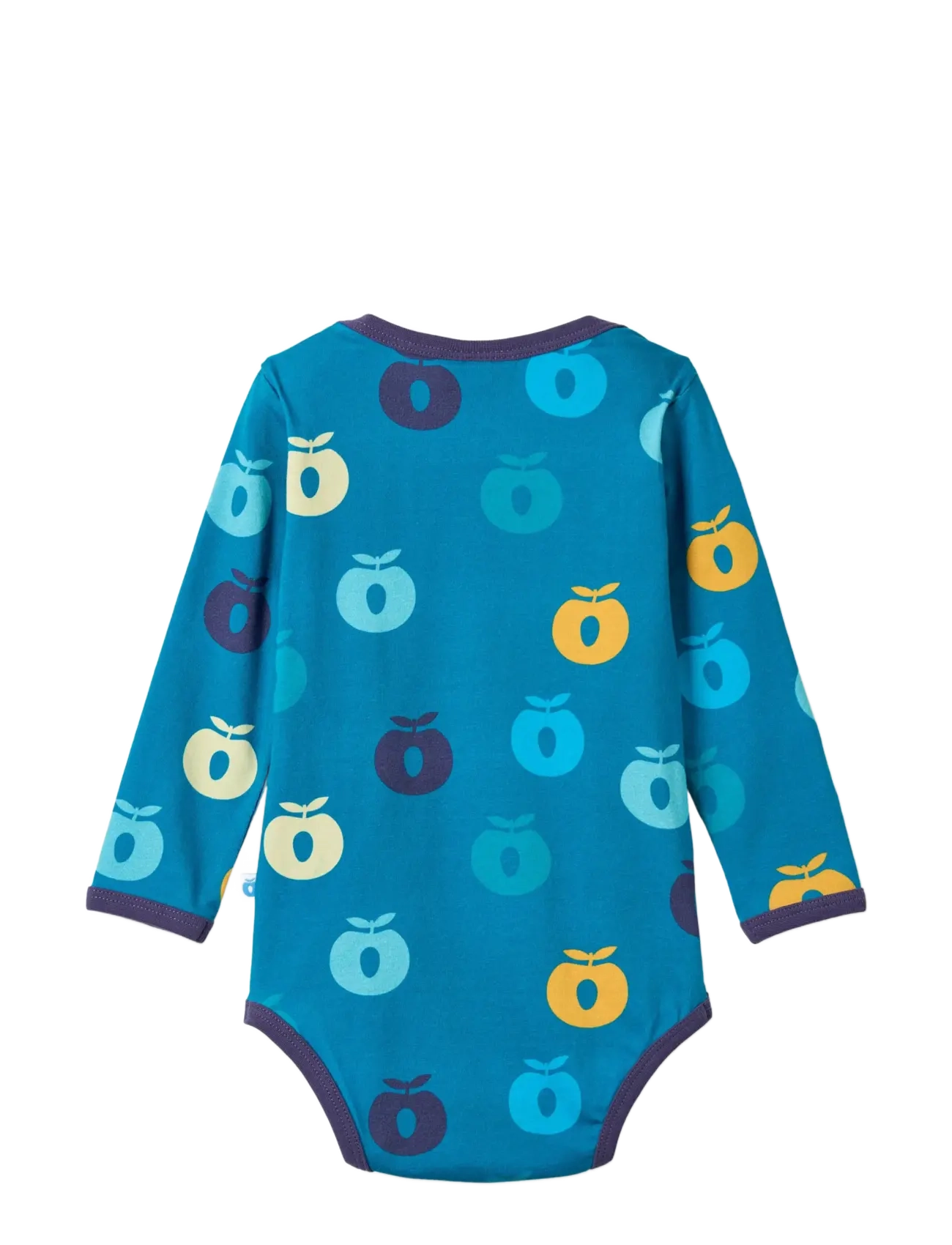 Småfolk - Ulm long-sleeved baby body with apples - långärmade bodies - solid blue - 2
