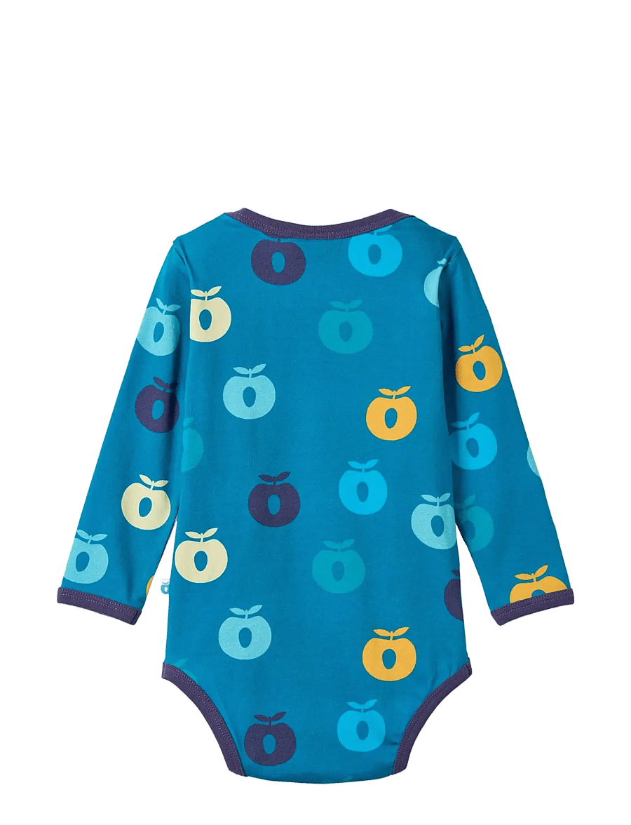 Småfolk - Ulm long-sleeved baby body with apples - långärmade bodies - solid blue - 2