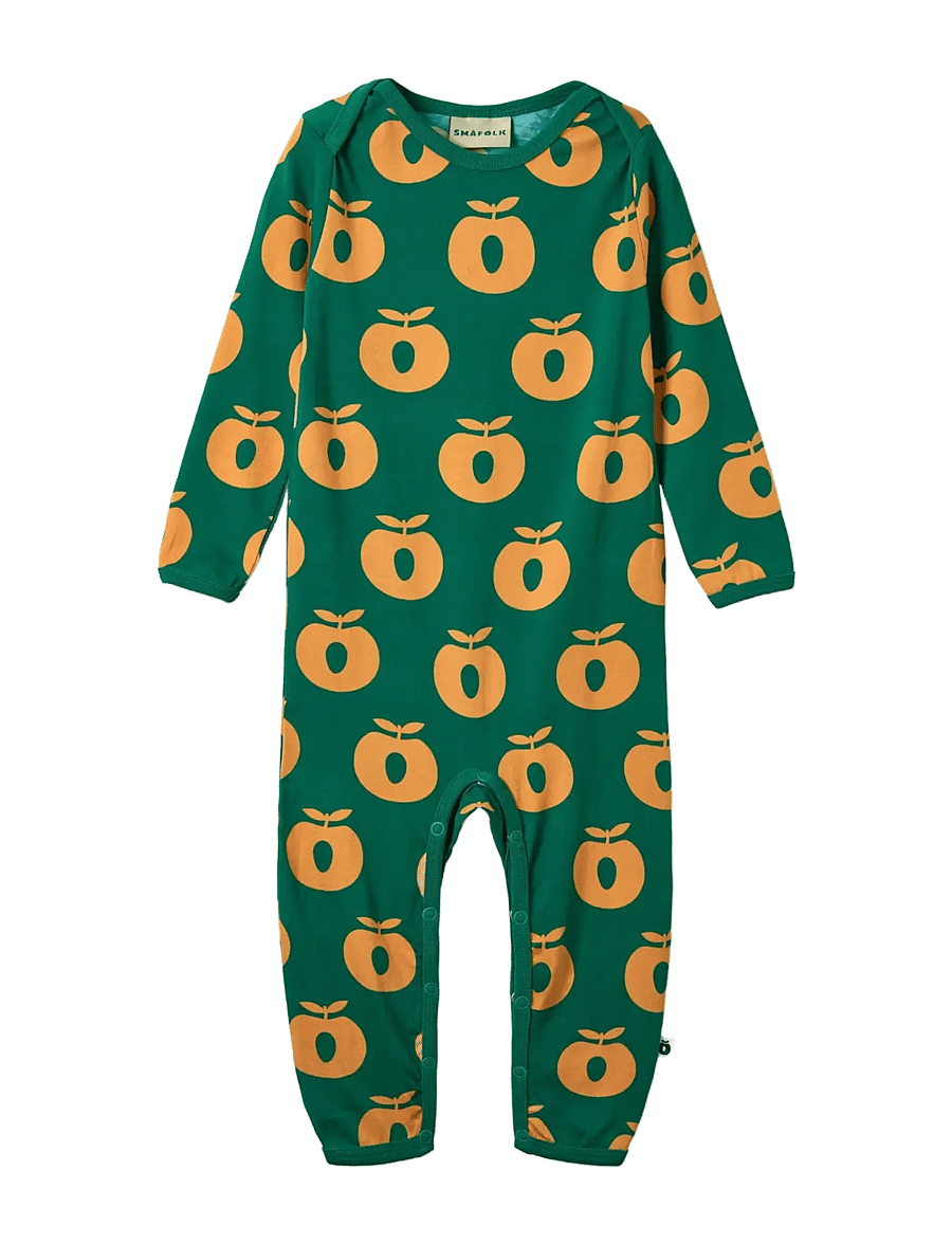 Småfolk - Ulm long-sleeved baby suit with apples - långärmade bodies - cedar tree - 1