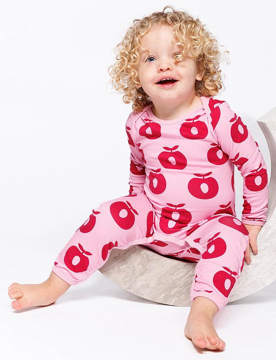 Småfolk - Ulm long-sleeved baby suit with apples - långärmade bodies - pink lilac - 0
