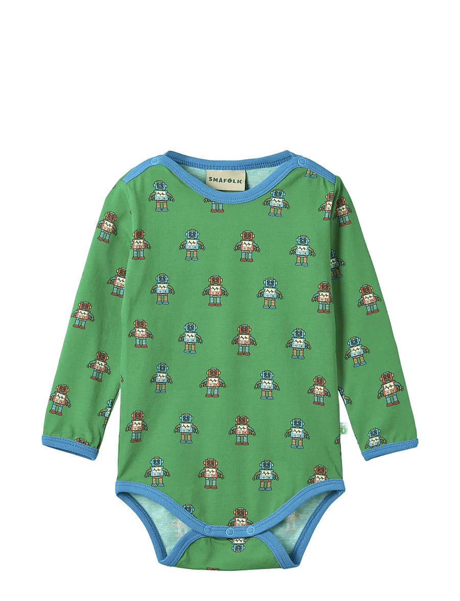 Småfolk - Elstar long-sleeved baby body with robots - långärmade bodies - lawn - 1