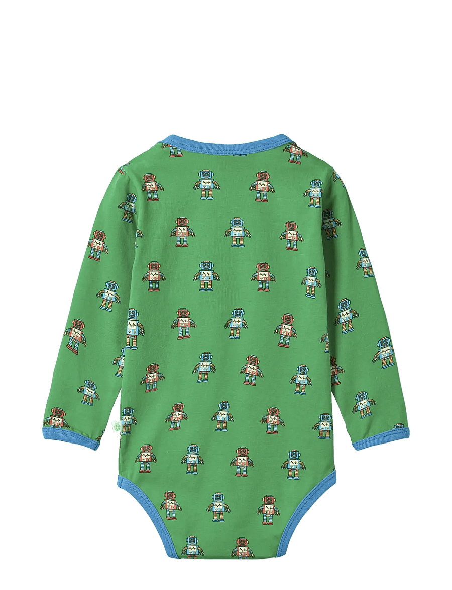 Småfolk - Elstar long-sleeved baby body with robots - långärmade bodies - lawn - 2