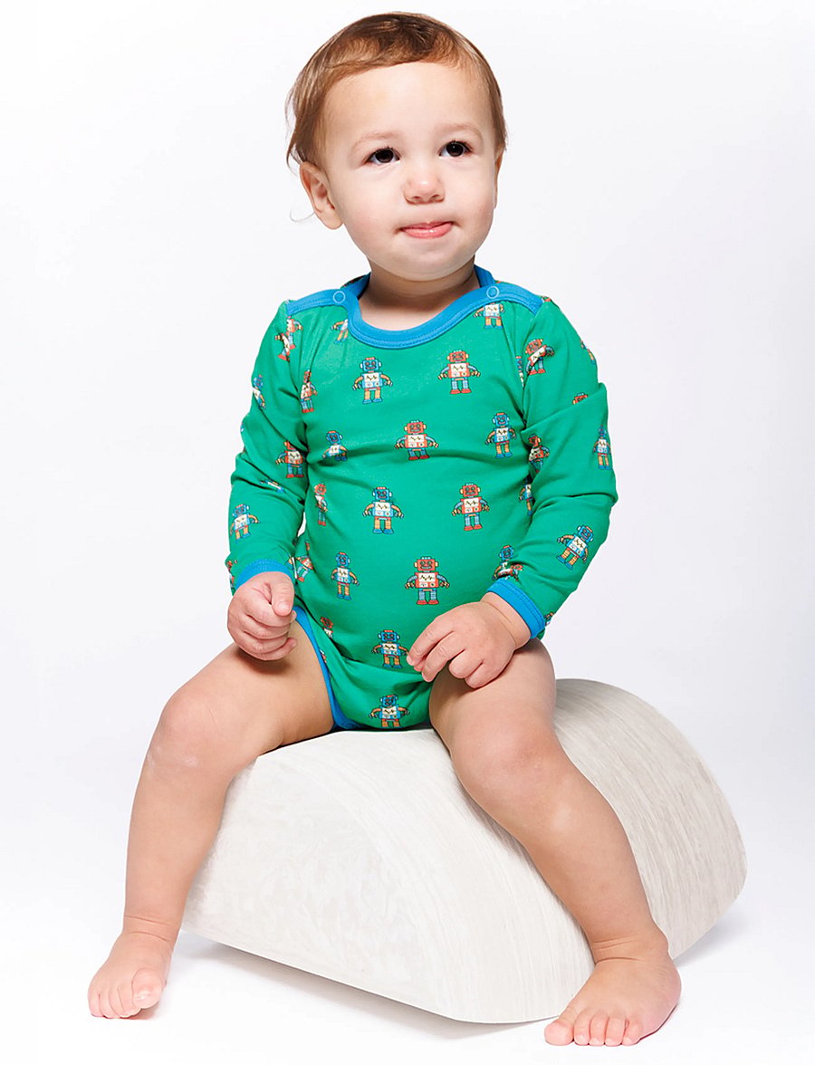 Småfolk - Elstar long-sleeved baby body with robots - långärmade bodies - lawn - 0
