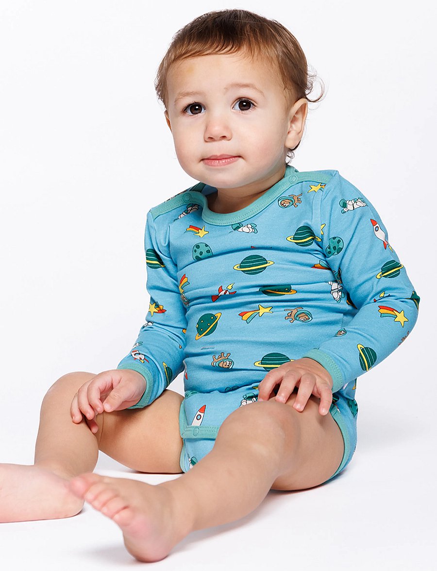Småfolk - Elstar long-sleeved baby body with the universe - långärmade bodies - petit four - 0
