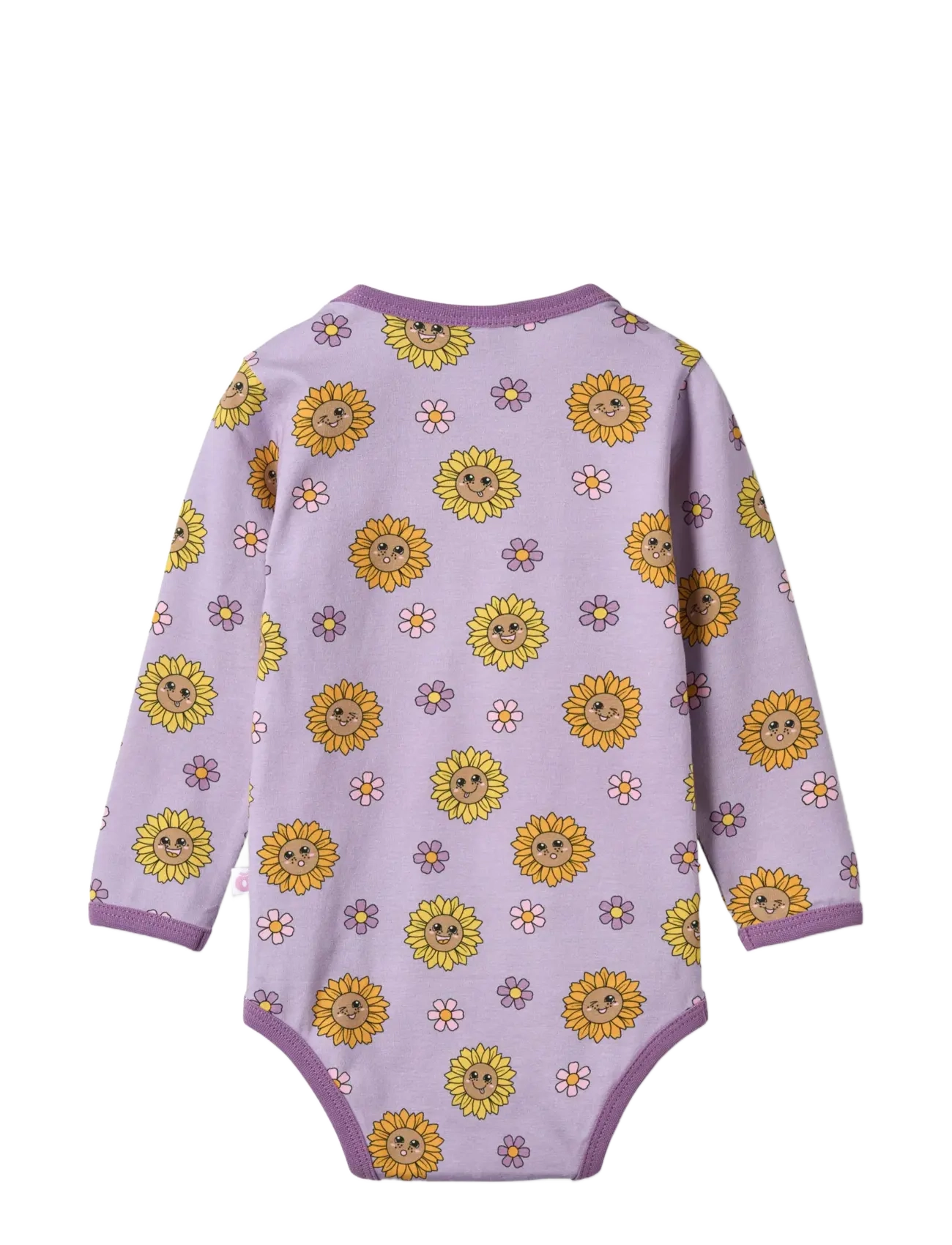 Småfolk - Elstar long-sleeved baby body with sunflowers - långärmade bodies - heather purple - 2