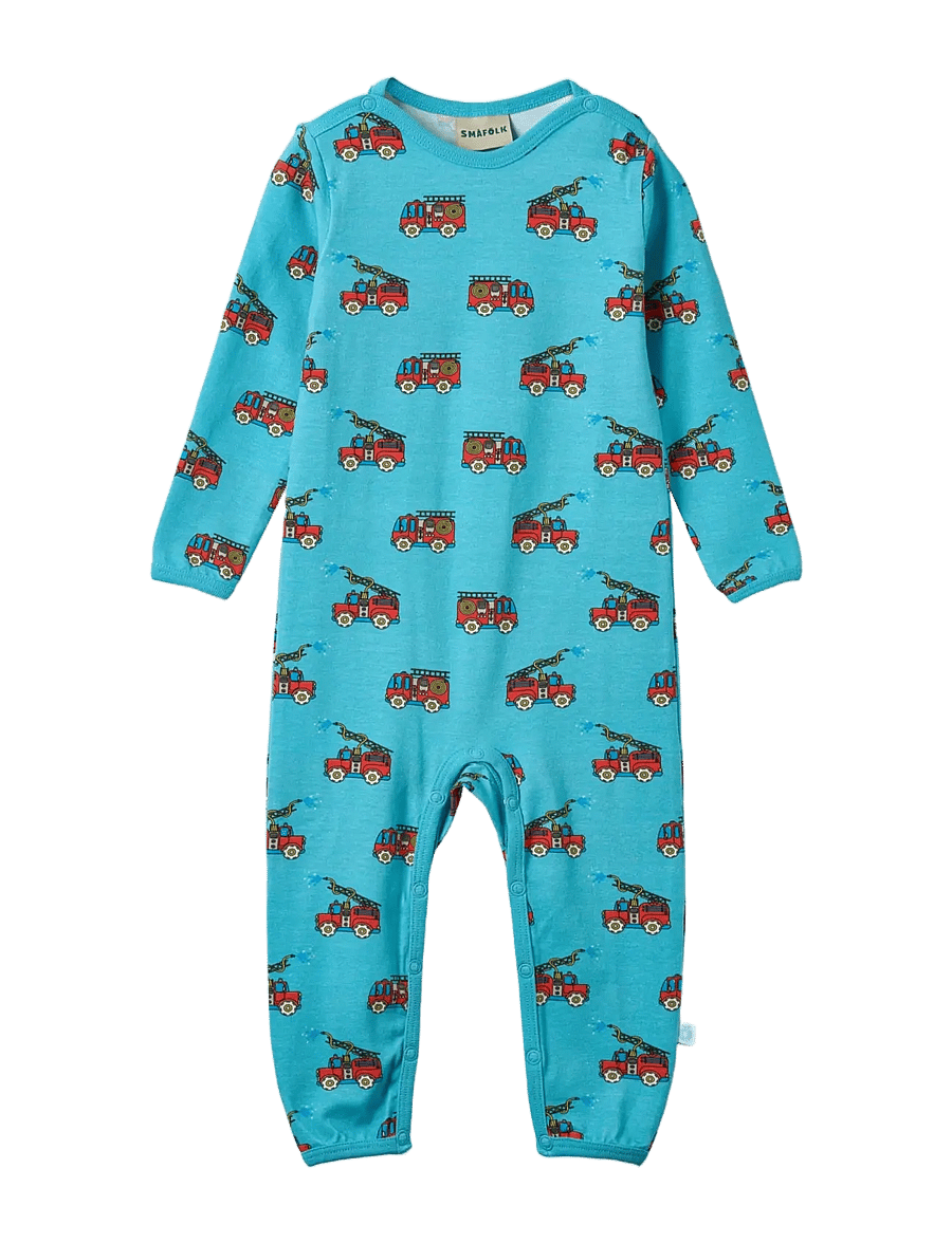 Småfolk - Elstar long-sleeved baby suit with fire truck - långärmade bodysuits - petit four - 1