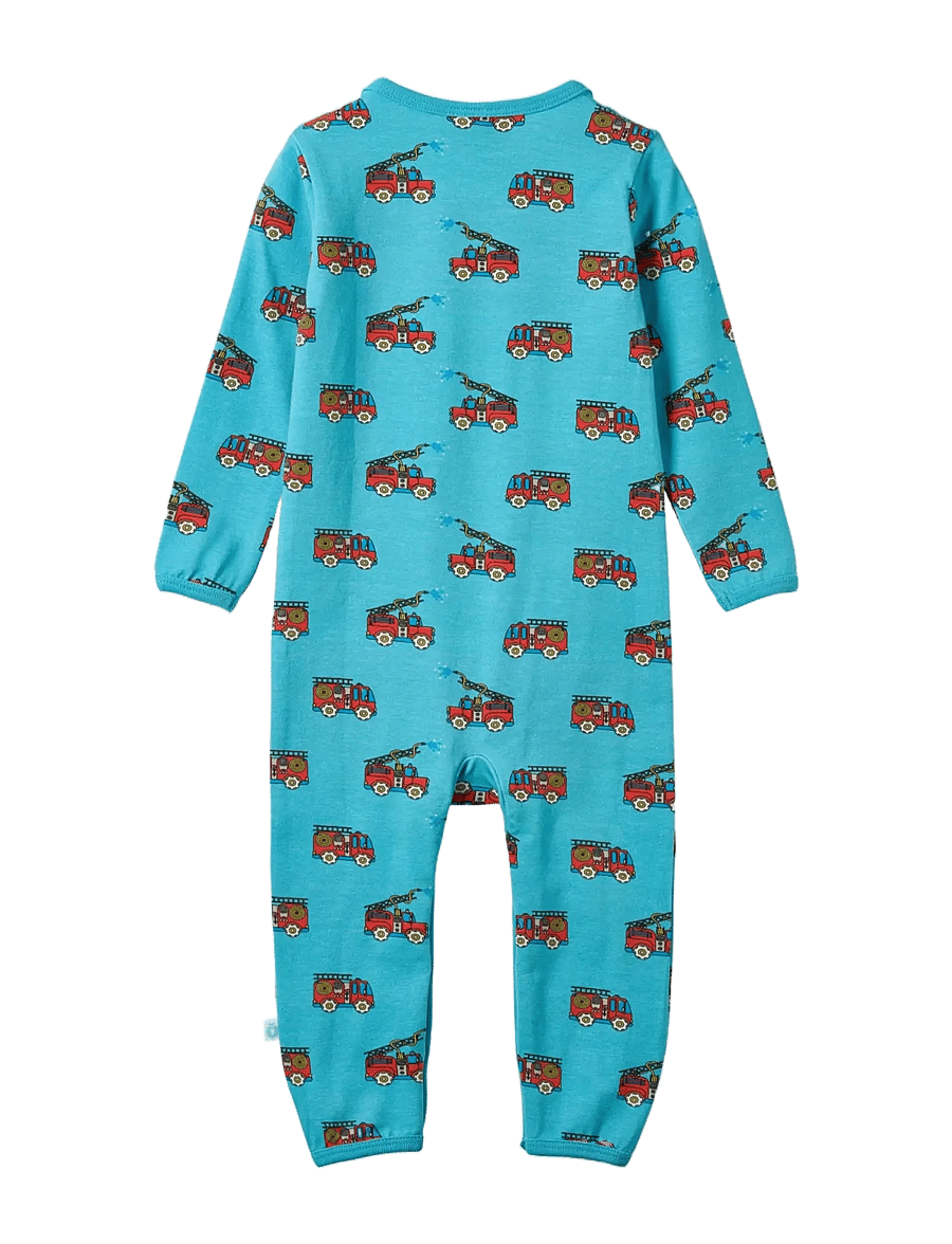 Småfolk - Elstar long-sleeved baby suit with fire truck - långärmade bodysuits - petit four - 2