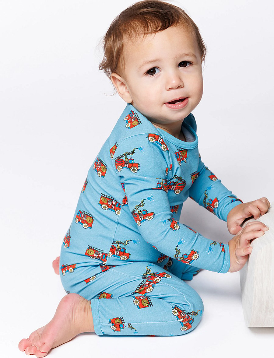 Småfolk - Elstar long-sleeved baby suit with fire truck - långärmade bodysuits - petit four - 0