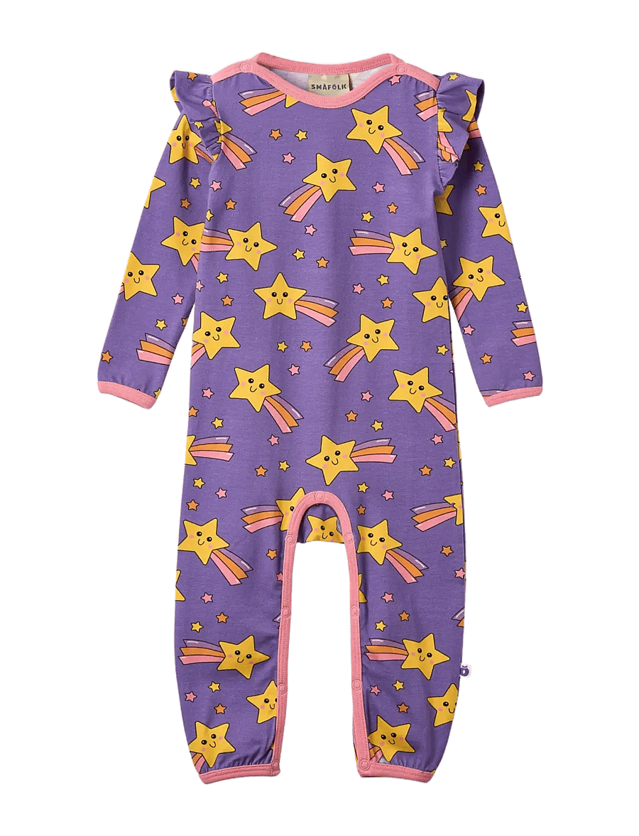 Småfolk - Regent long-sleeved baby suit with shooting star - långärmade bodysuits - royal purple - 1