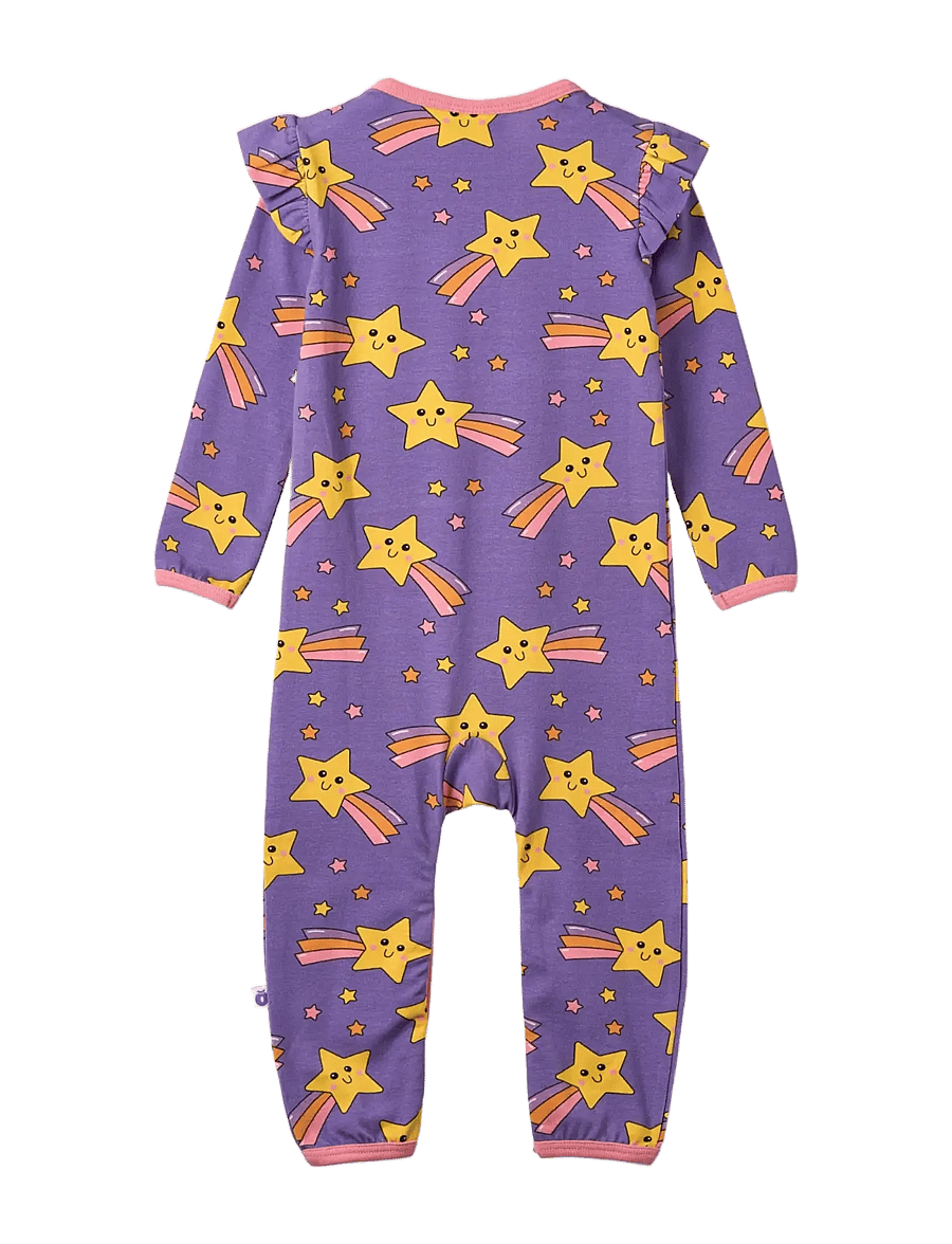 Småfolk - Regent long-sleeved baby suit with shooting star - långärmade bodysuits - royal purple - 2