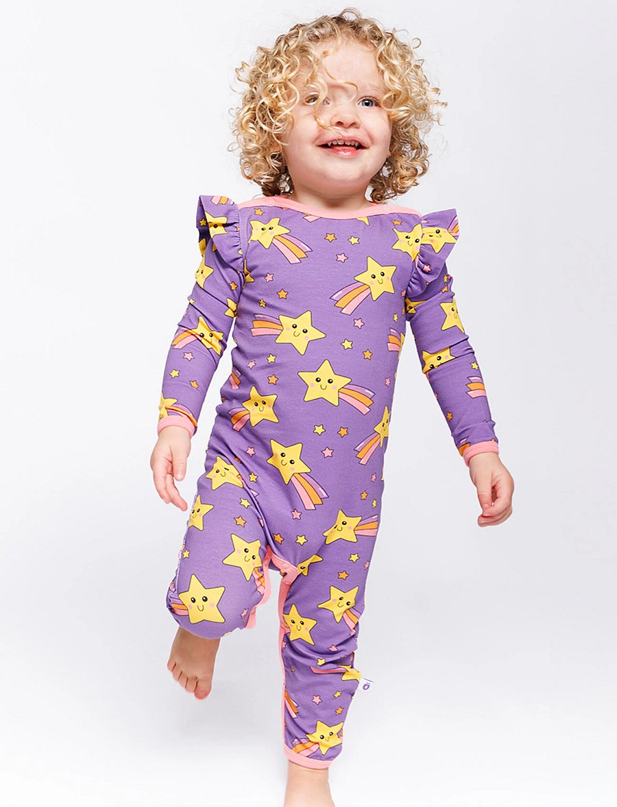 Småfolk - Regent long-sleeved baby suit with shooting star - långärmade bodysuits - royal purple - 0