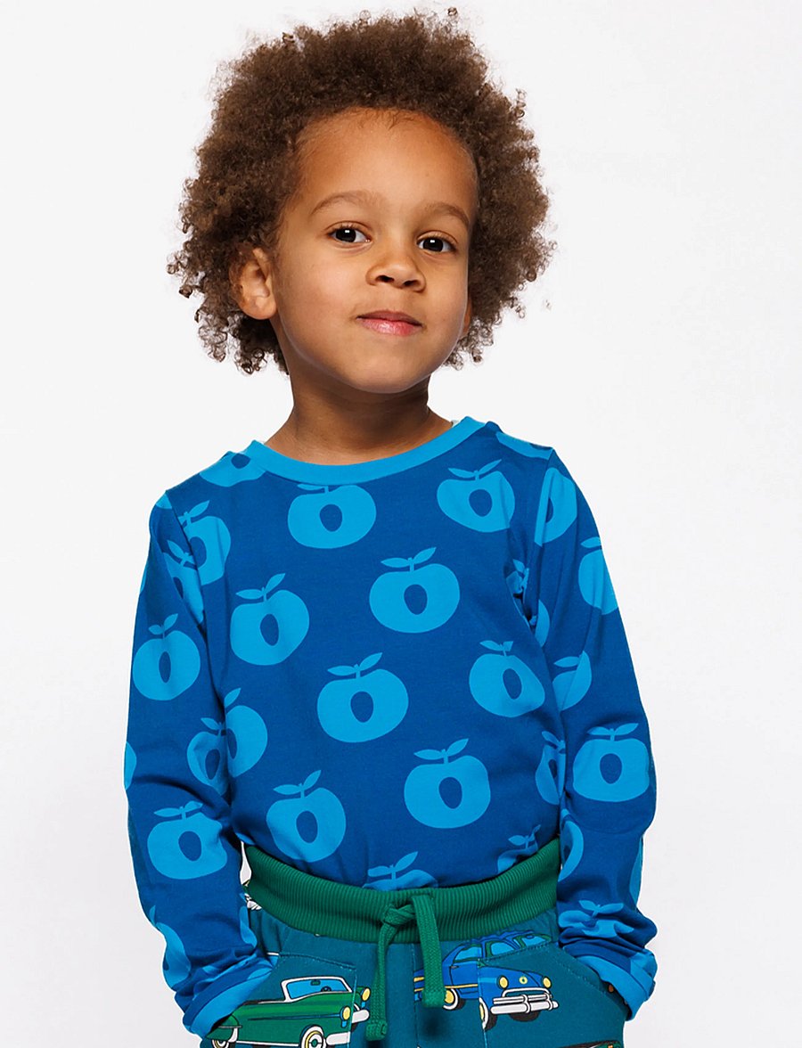 Småfolk - Elstar long-sleeved top with apples - långärmade t-shirts - vivid blue - 0