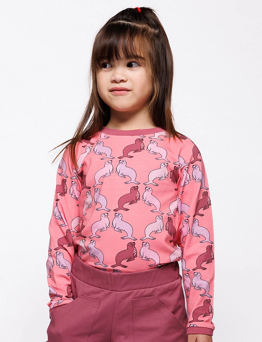 Småfolk - Elstar long-sleeved top with sea lions - långärmade t-shirts - mauve rose - 0