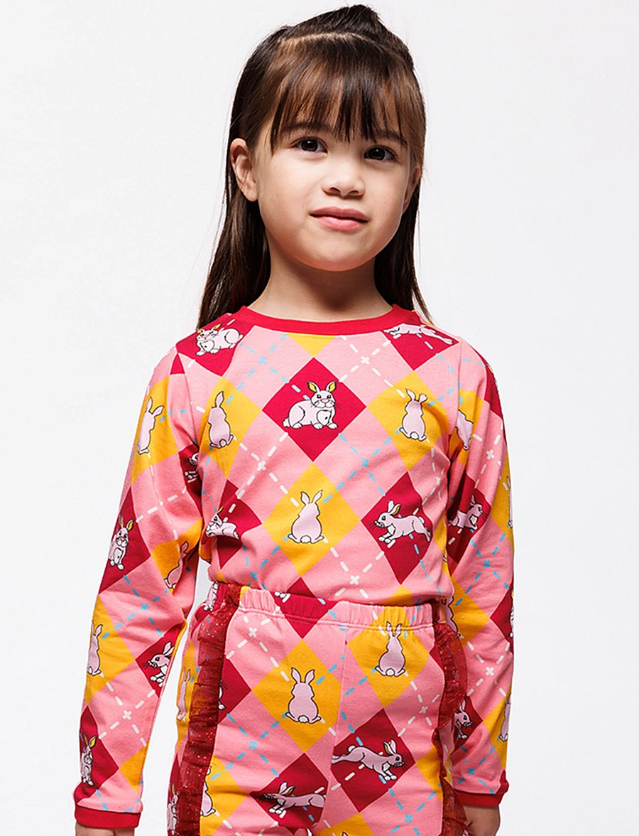 Småfolk - Elstar long-sleeved top with rabbits - långärmade t-shirts - galah - 0