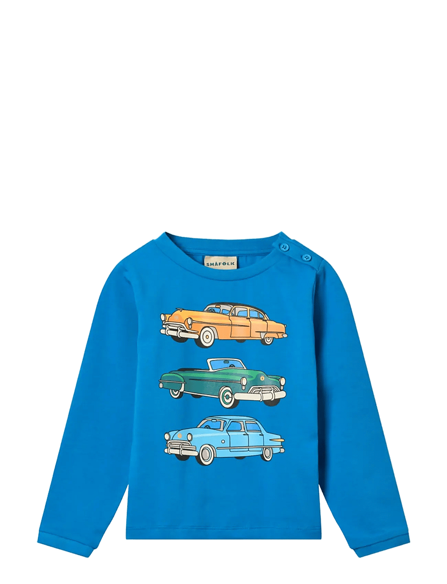 Småfolk - Umalin long-sleeved top with cars - långärmade t-shirts - brilliant blue - 1