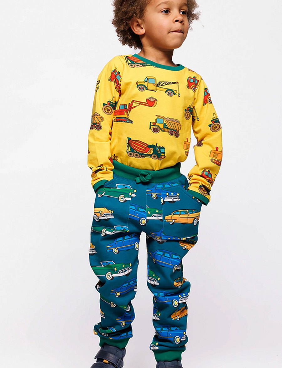 Småfolk - Macoun sweatpants with cars - mjukisbyxor - petroleum green - 0