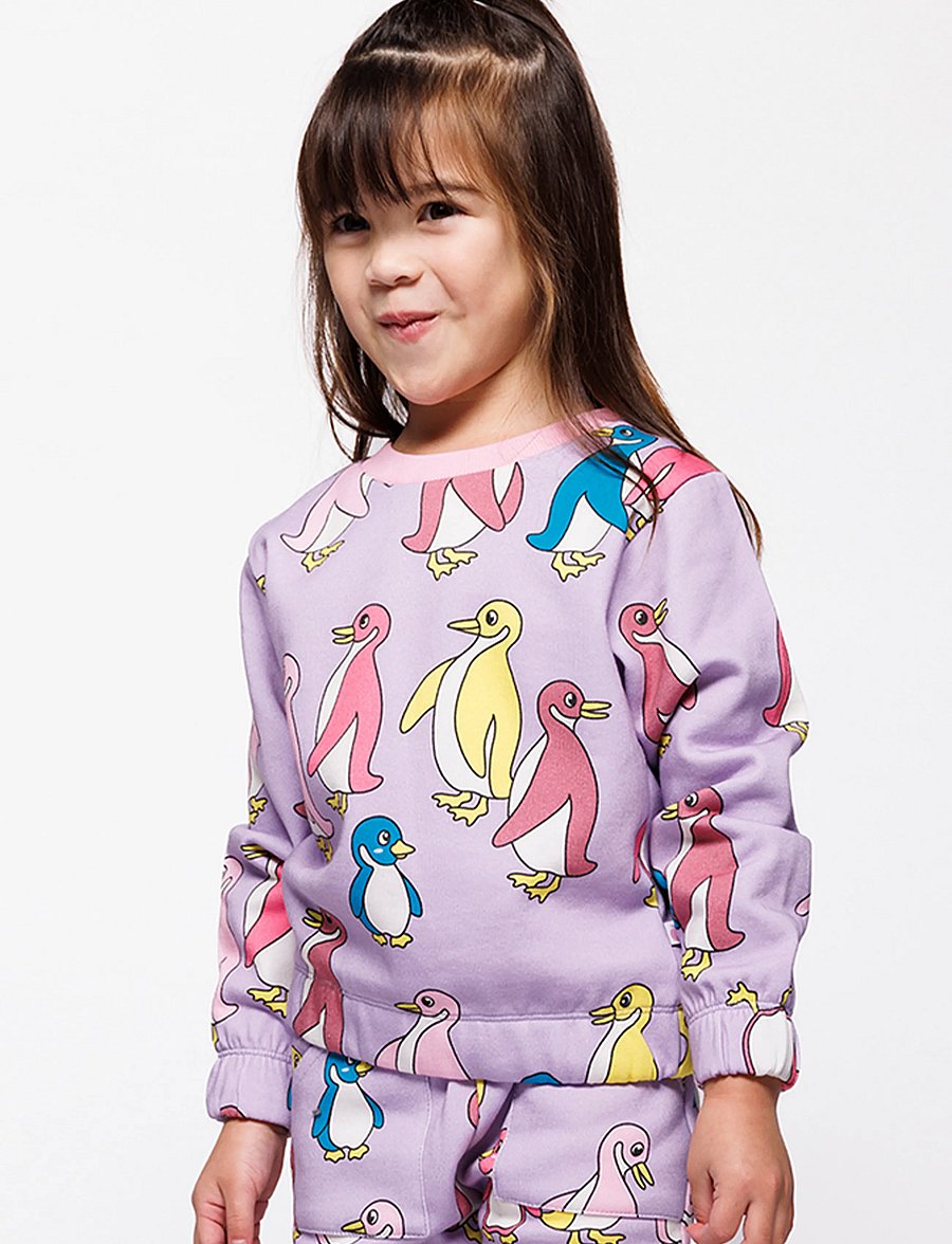 Småfolk - Yapeen sweatshirt with penguins - sweatshirts - heather purple - 0
