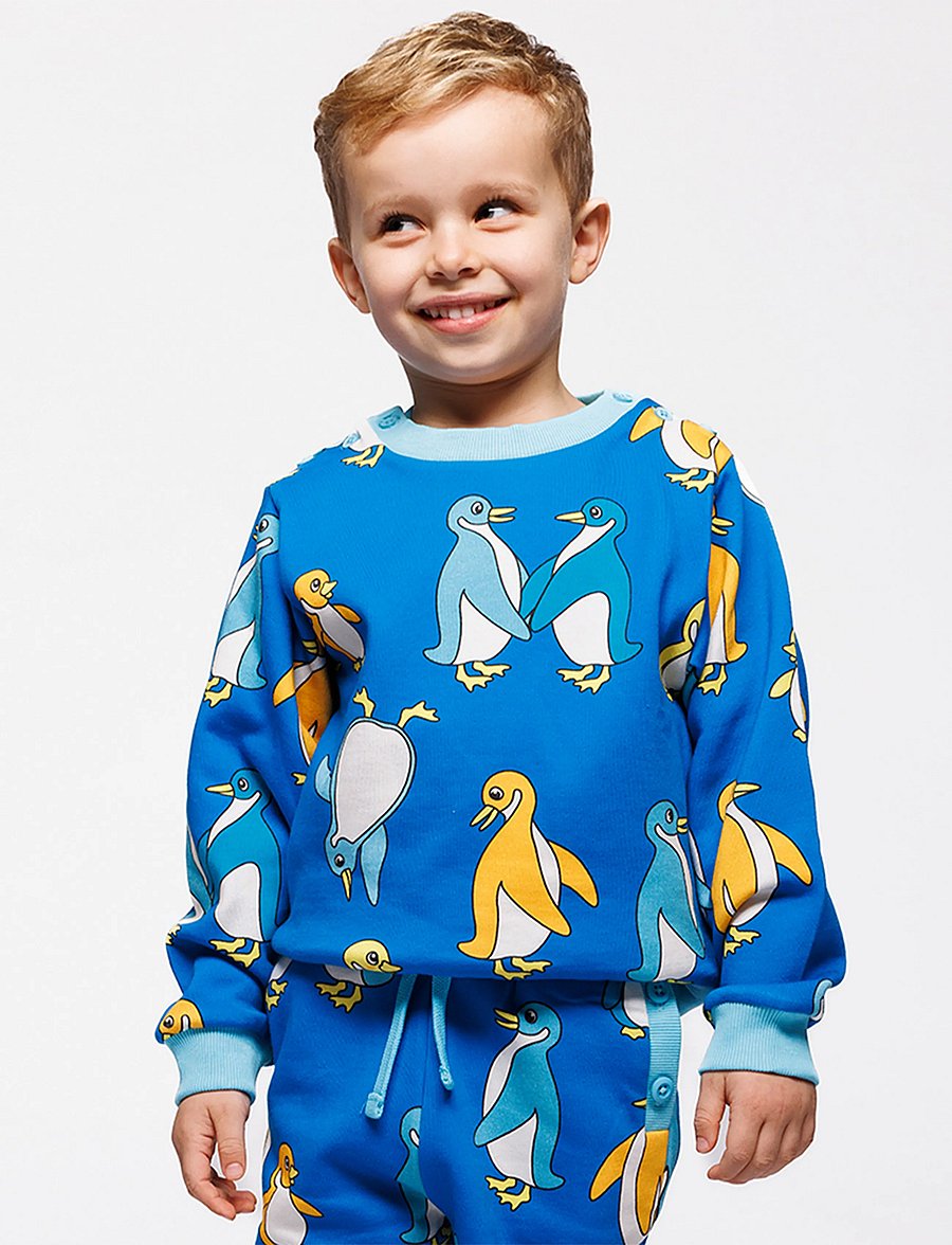 Småfolk - Dayton sweatshirt with penguins - sweatshirts - brilliant blue - 0