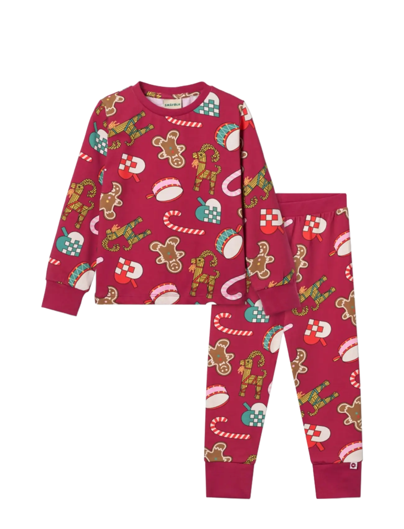 SMÅFOLK Jubilee Nachtwäsche Set With Christmas Decorations Burgundy - 92-98 - Kinder