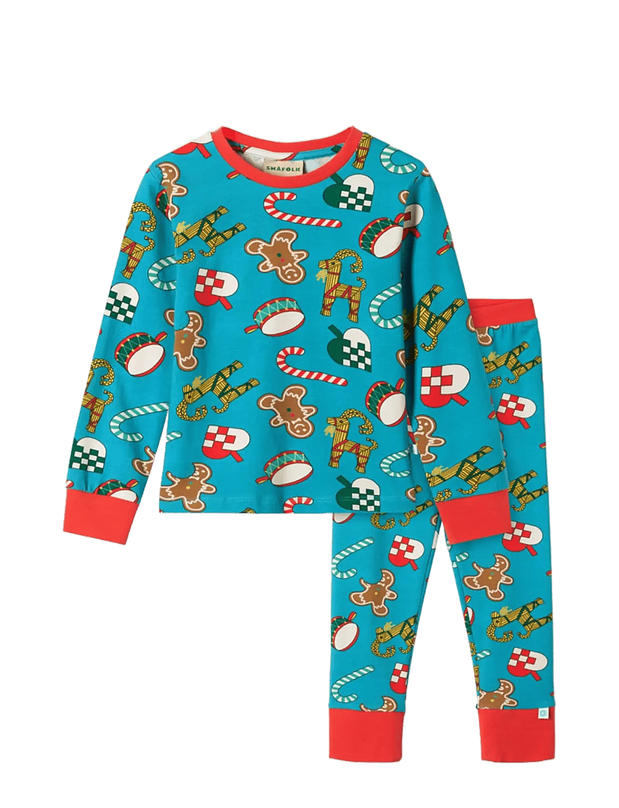 Småfolk - Jubilee nightwear set with Christmas decorations - pyjamasset - creamy blue - 1
