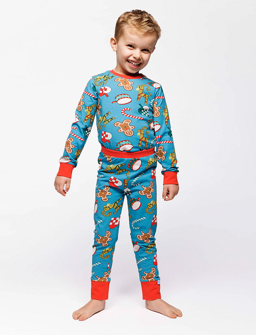 Småfolk - Jubilee nightwear set with Christmas decorations - pyjamasset - creamy blue - 0