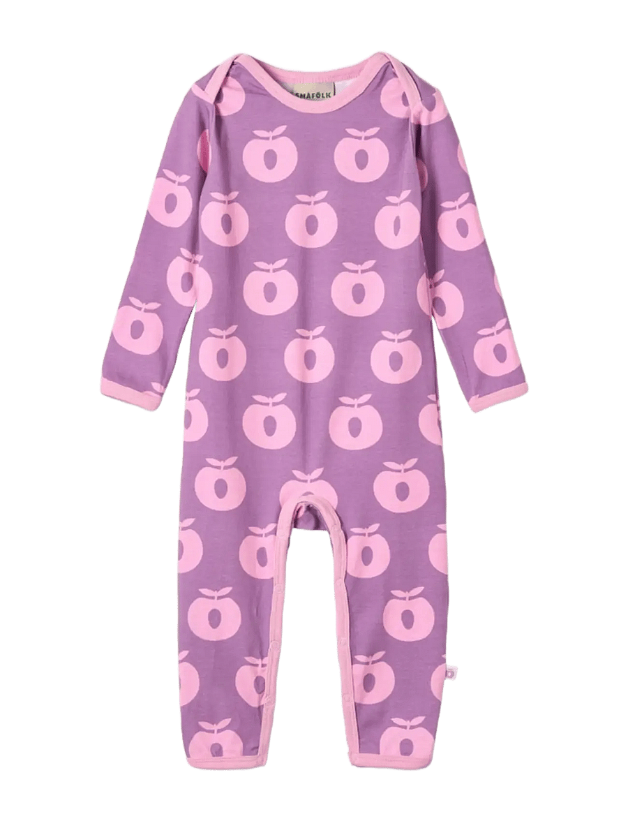 Småfolk - Ulm long-sleeved baby suit with apples - långärmade bodysuits - purple iris - 1