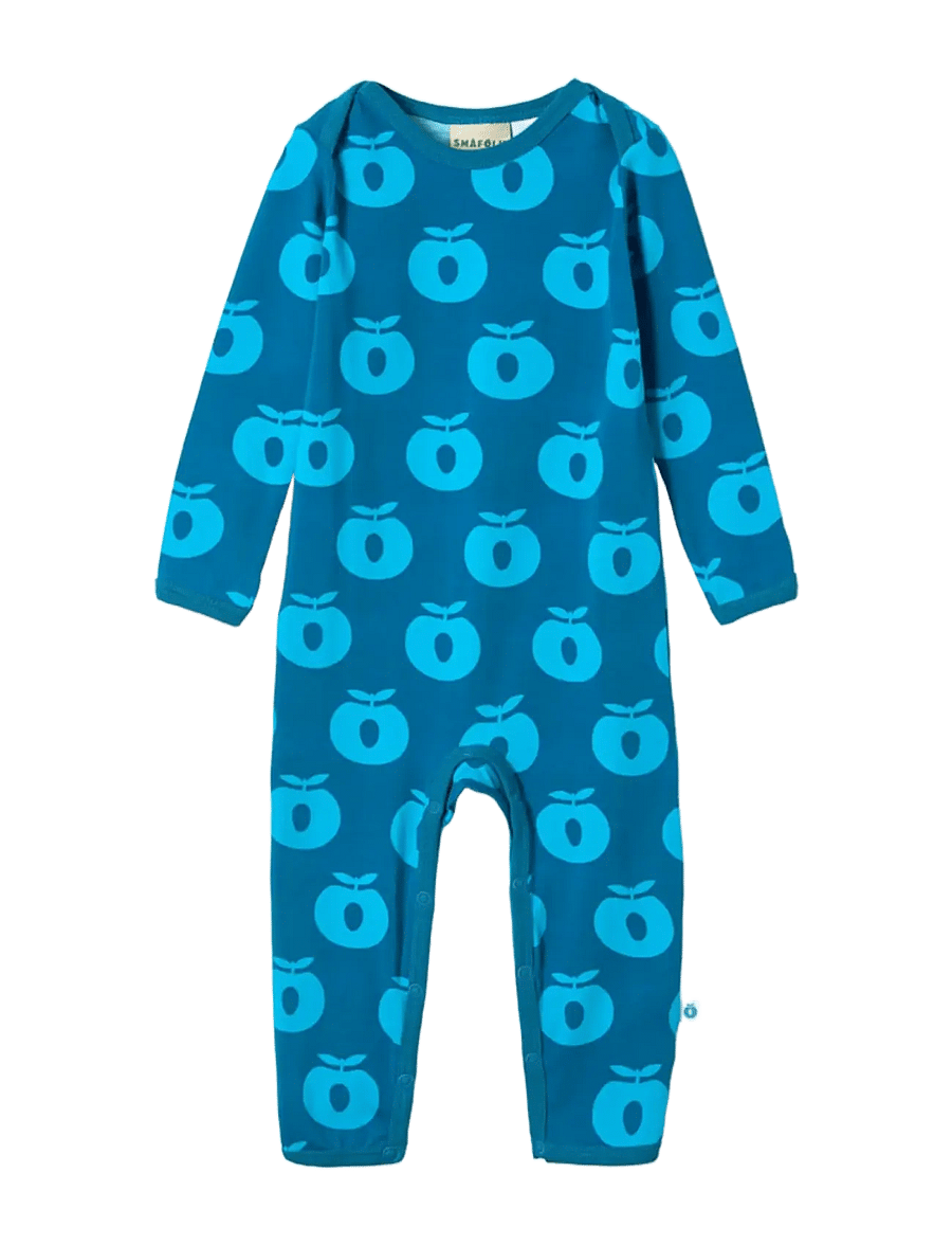 Småfolk - Ulm long-sleeved baby suit with apples - långärmade bodysuits - vivid blue - 1