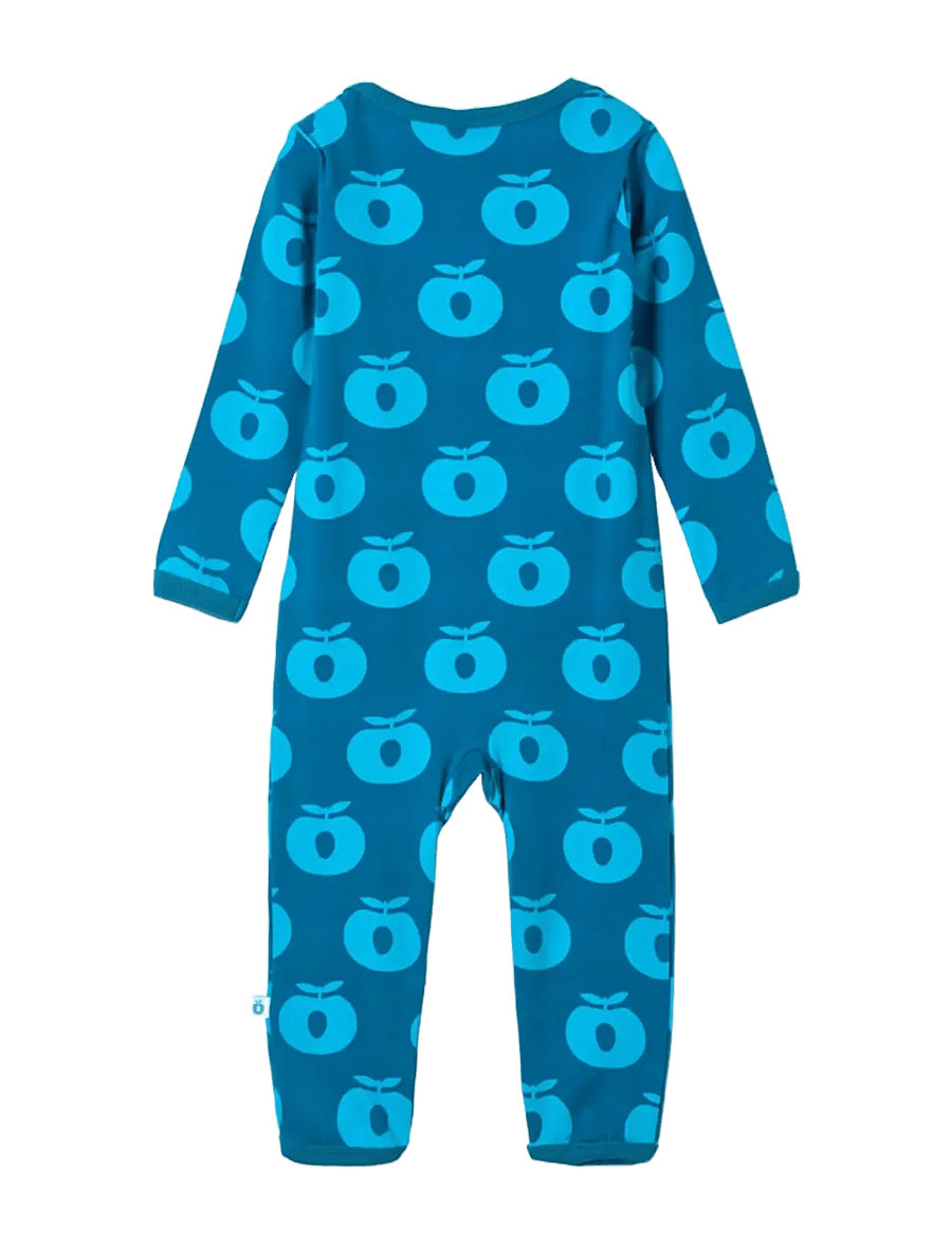 Småfolk - Ulm long-sleeved baby suit with apples - långärmade bodysuits - vivid blue - 2