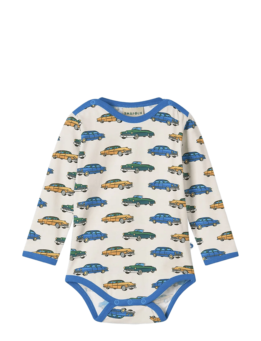 Småfolk - Elstar long-sleeved baby body with cars - långärmade bodies - vanilla - 1