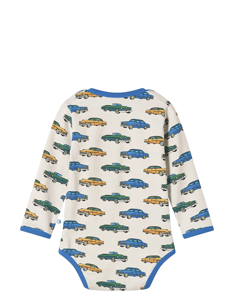 Småfolk - Elstar long-sleeved baby body with cars - långärmade bodies - vanilla - 2