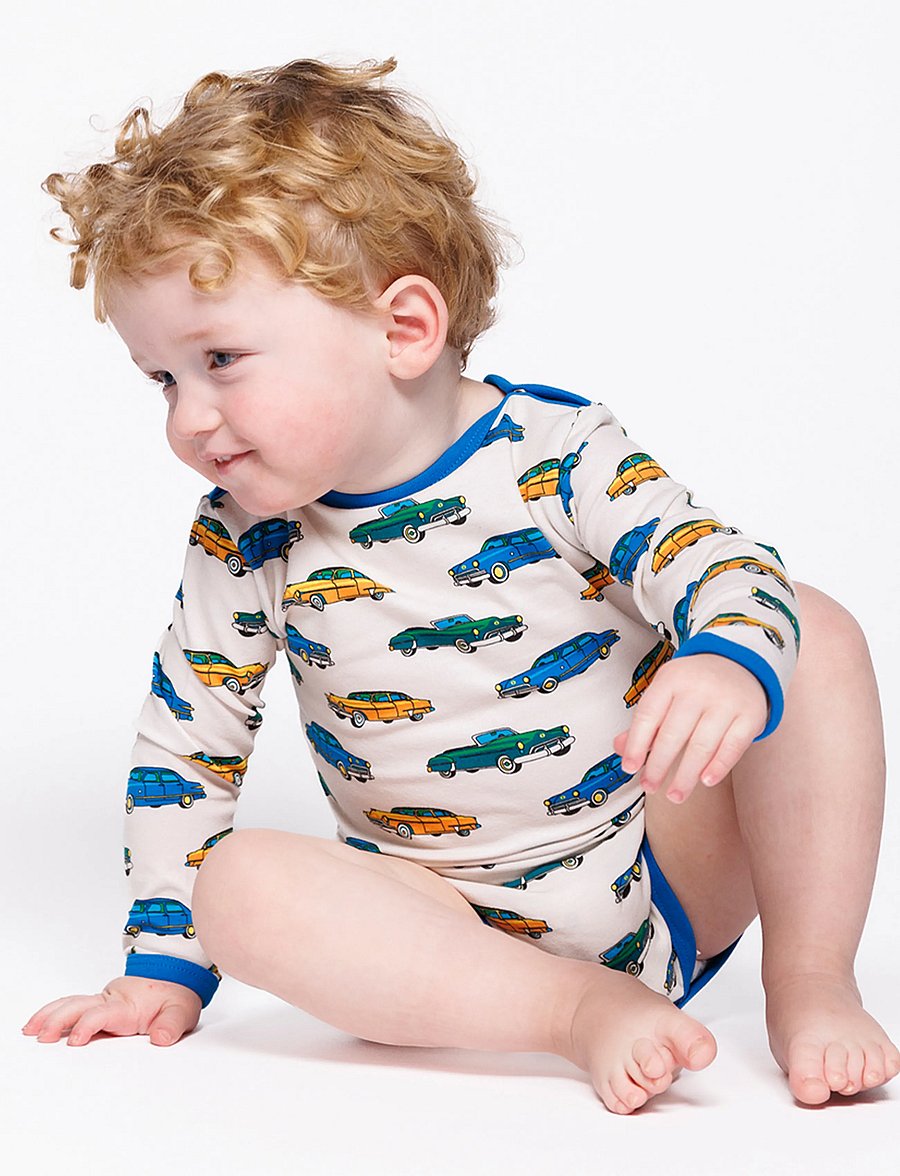 Småfolk - Elstar long-sleeved baby body with cars - långärmade bodies - vanilla - 0