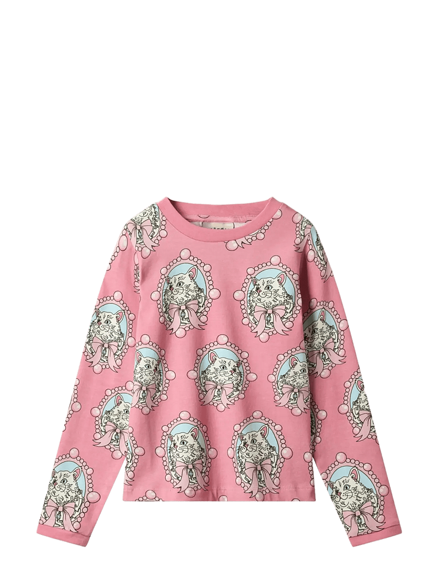 Småfolk - Elstar long-sleeved top with cats - långärmade t-shirts - blush cream - 1