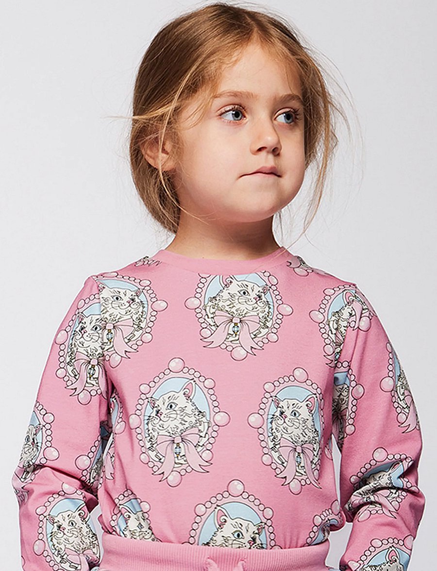 Småfolk - Elstar long-sleeved top with cats - långärmade t-shirts - blush cream - 0