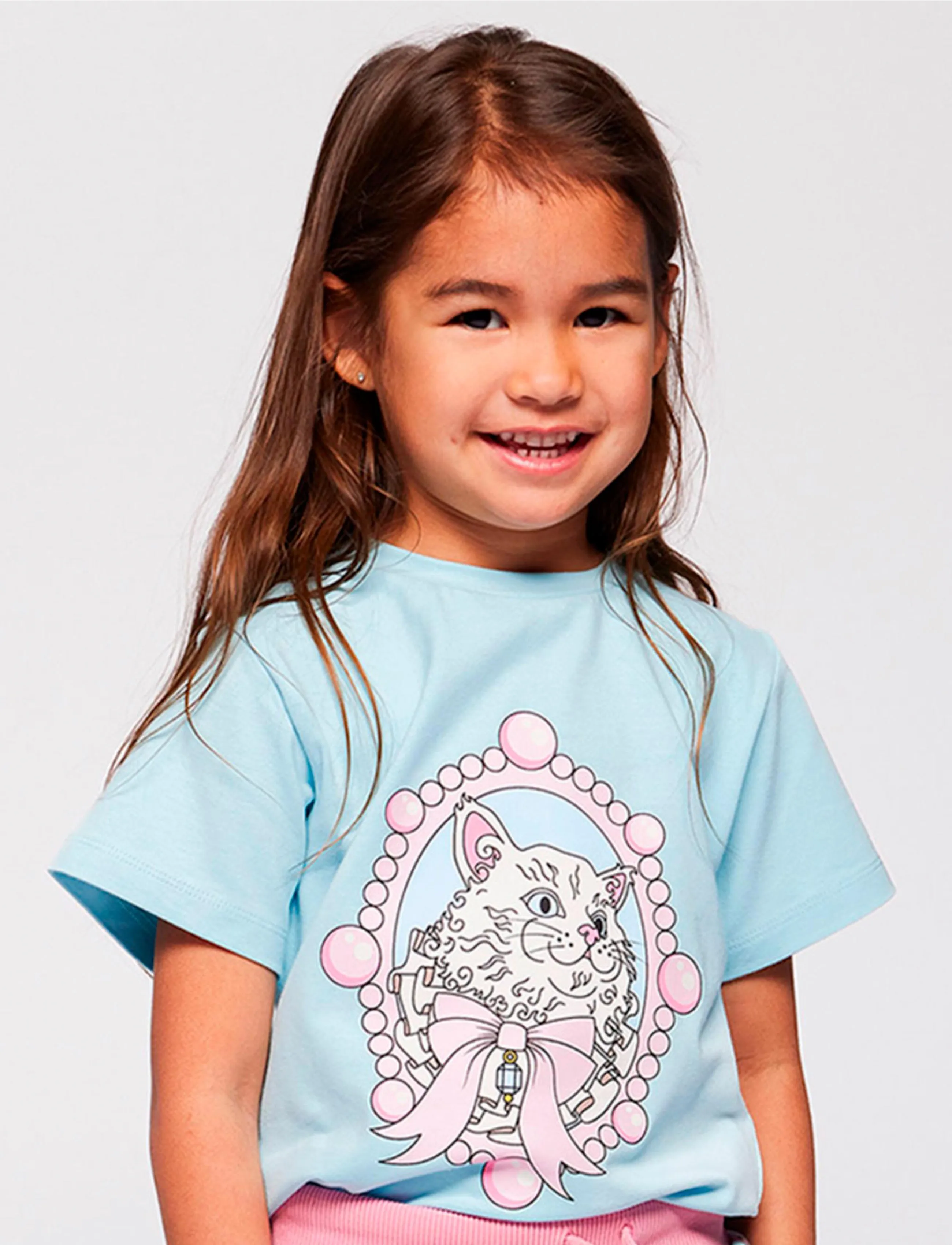 Småfolk - Gala t-shirt with cat - efterårstøj - tide blue - 0