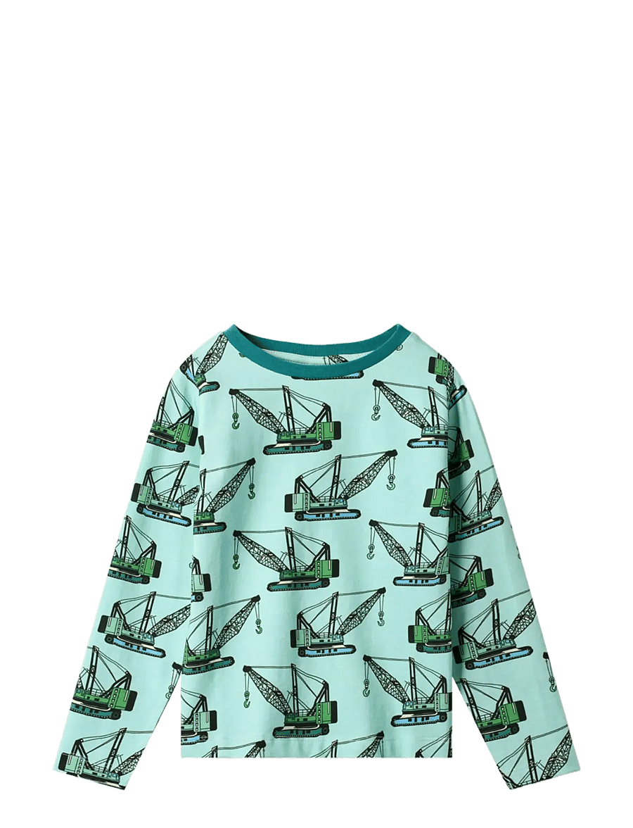 Småfolk - Gala long-sleeved top with crane machines - langærmede t-shirts - mint haven - 1