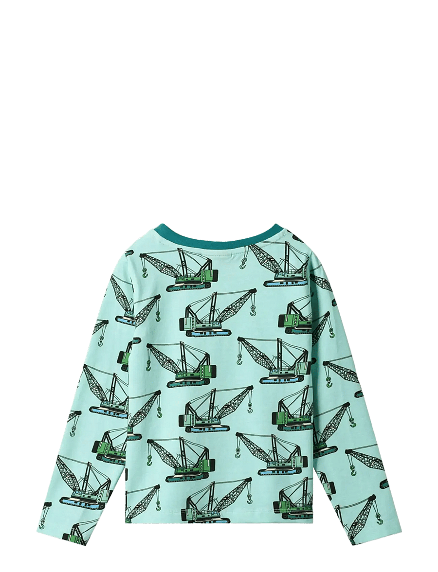 Småfolk - Gala long-sleeved top with crane machines - langærmede t-shirts - mint haven - 2
