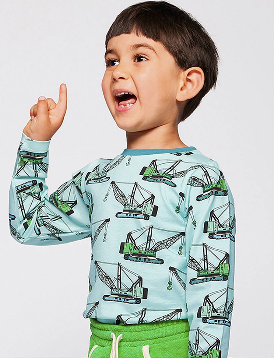 Småfolk - Gala long-sleeved top with crane machines - langærmede t-shirts - mint haven - 0