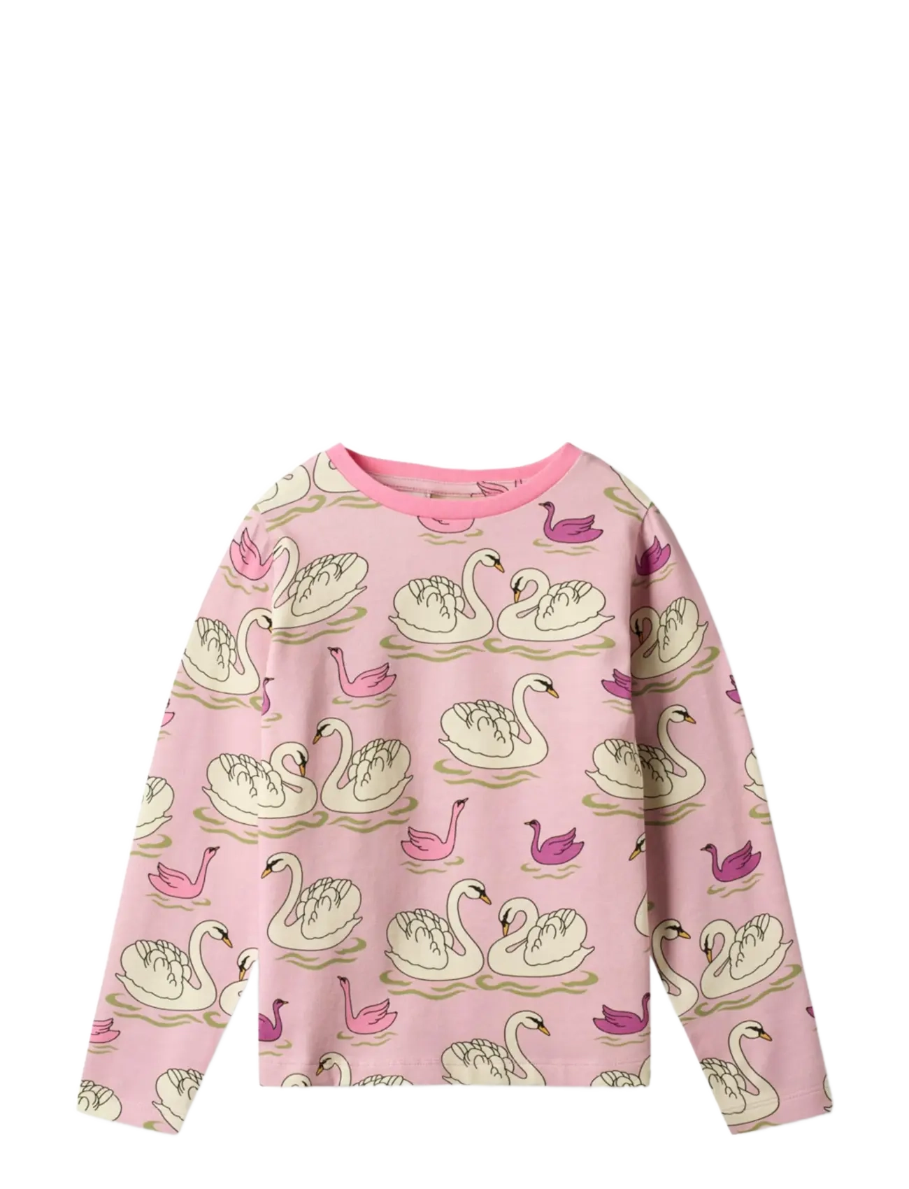 Småfolk Gala long-sleeved top with swans - Småfolk - BLUSH CREAM / pink/rose