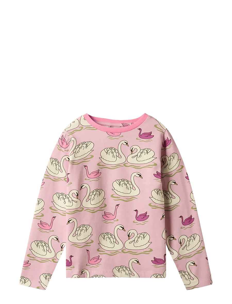 Småfolk - Gala long-sleeved top with swans - långärmade t-shirts - blush cream - 1