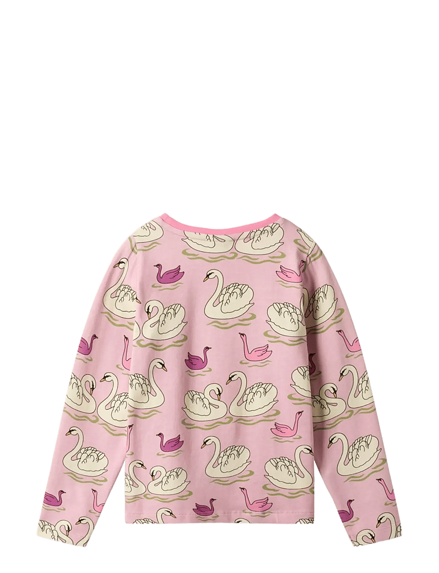 Småfolk - Gala long-sleeved top with swans - långärmade t-shirts - blush cream - 2