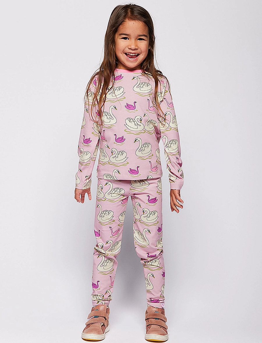 Småfolk - Gala leggings with swans - leggings - blush cream - 0
