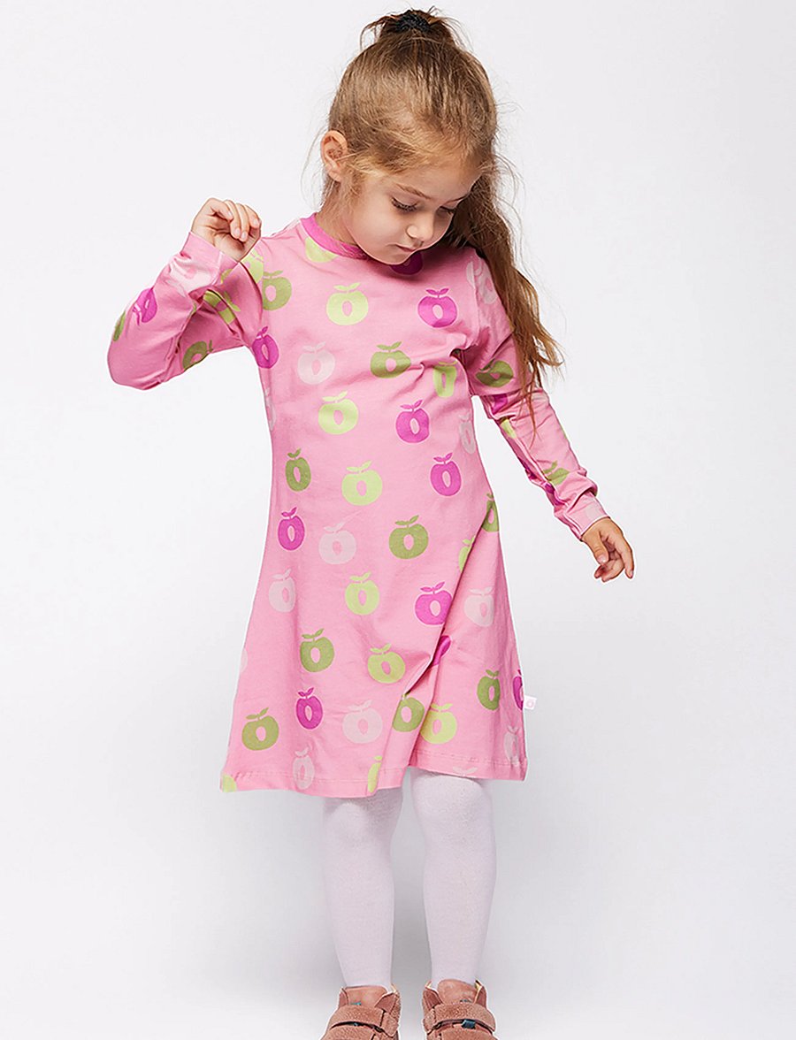 Småfolk - Gala dress with apples - långärmade babyklänningar - candy floss - 0