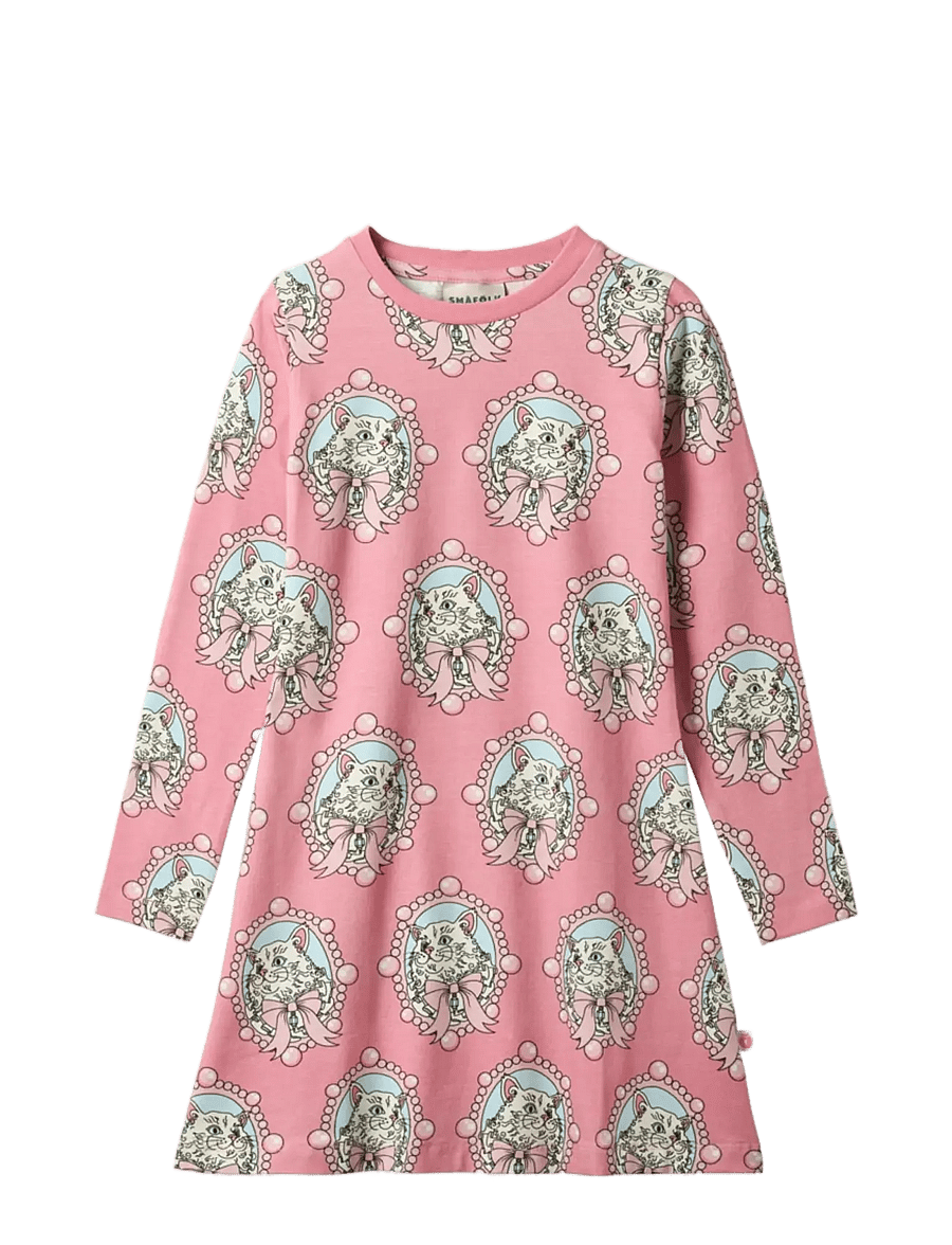 Småfolk - Gala dress with cats - långärmade babyklänningar - blush cream - 1