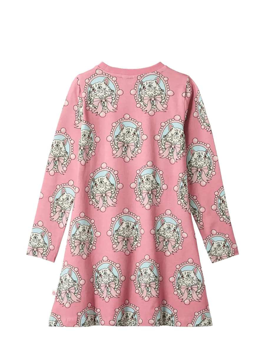 Småfolk - Gala dress with cats - långärmade babyklänningar - blush cream - 2