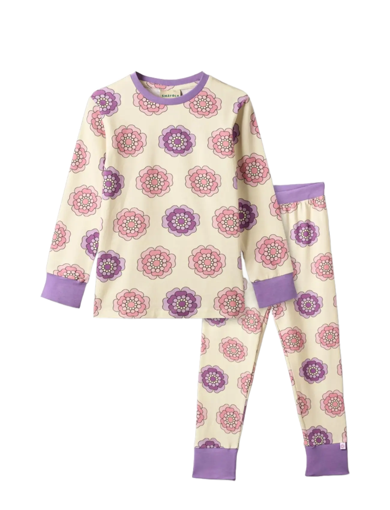 SMÅFOLK Jubilee Nachtwäsche Set With Flowers Cream - 122-128 - Kinder