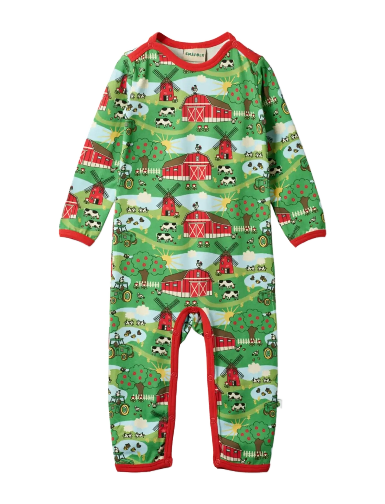 Småfolk Elstar long-sleeved baby suit with farm - Langärmelig - GREEN / green