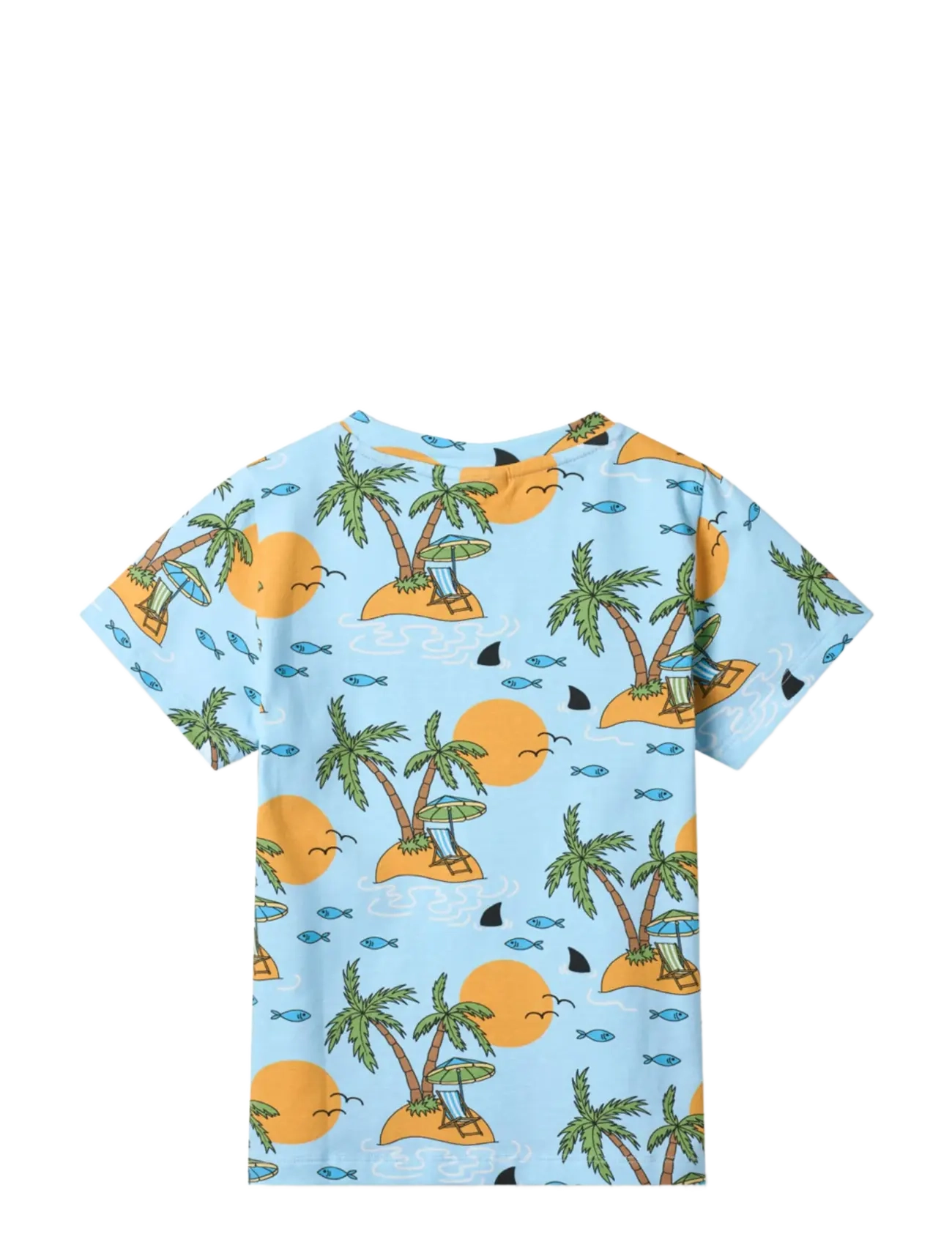 Småfolk - Gala t-shirt with tropical island - efterårstøj - tide blue - 2