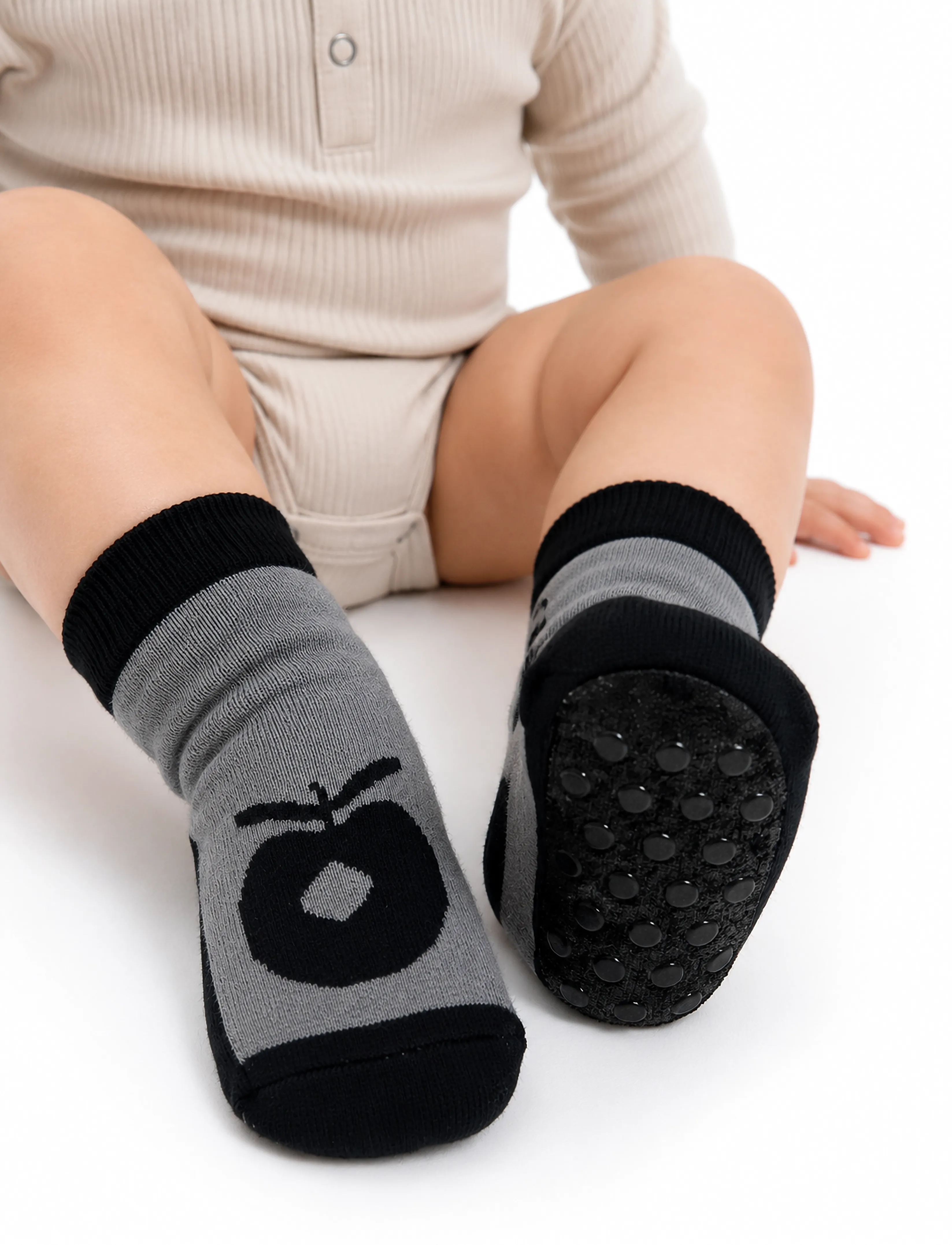 Småfolk Non-Slip Ankle Socks With Apple, 23-25, Socken & Strumpfhosen, Grau - Non-slip Socks, Kinder