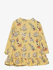 Smallstuff - Dress LS w. frills, flower garden, soft yellow - långärmade babyklänningar - yellow - 1