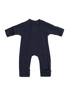 Jumpsuit, merino wool w. 2 zip, navy, Smallstuff